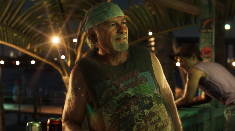 Brian standing at a bar at night in Grand Theft Auto 6
