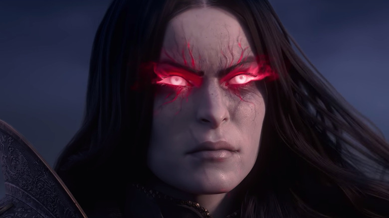 New World trailer woman with red eyes