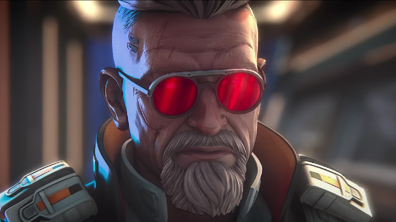Ballistic wearing red-tinted glasses