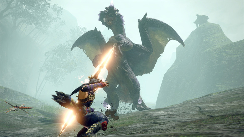 Hunter Fighting Dragon with Spear