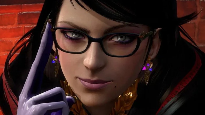 Bayonetta adjusting her glasses