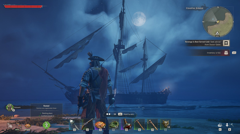 A Windrose pirate looking at their ship in the distant water