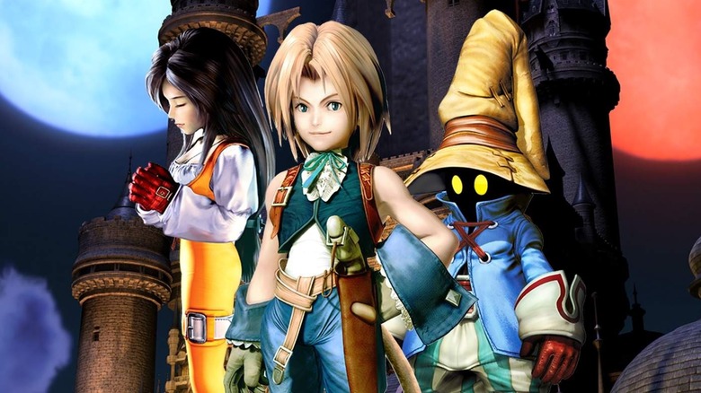 Garnet, Zidane, and Vivi standing side by side in Final Fantasy IX cover art