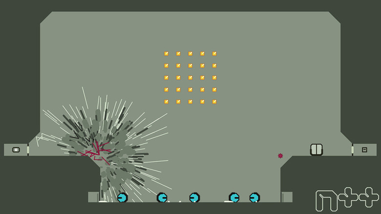 A pixelated explosion occurs to the left of the screen in N++