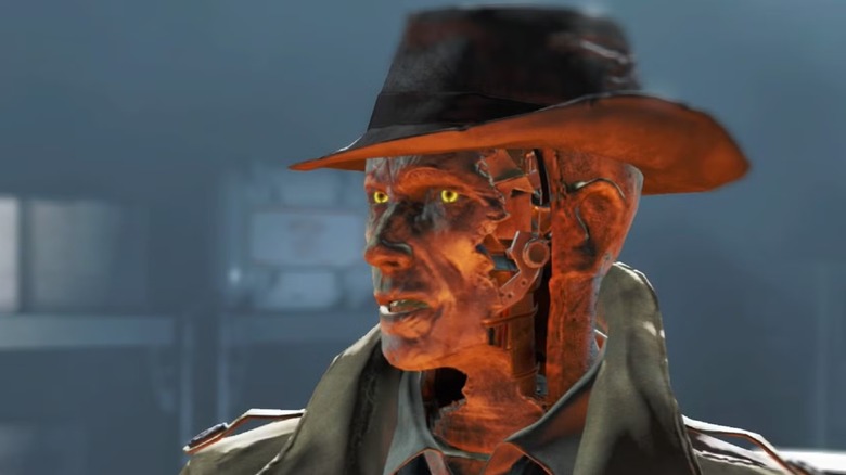 Profile of Nick Valentine revealing cybernetics in Fallout 4
