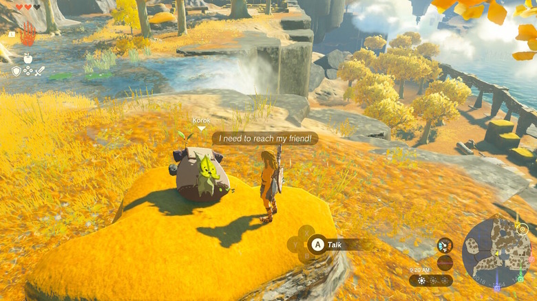 Link talking to Korok