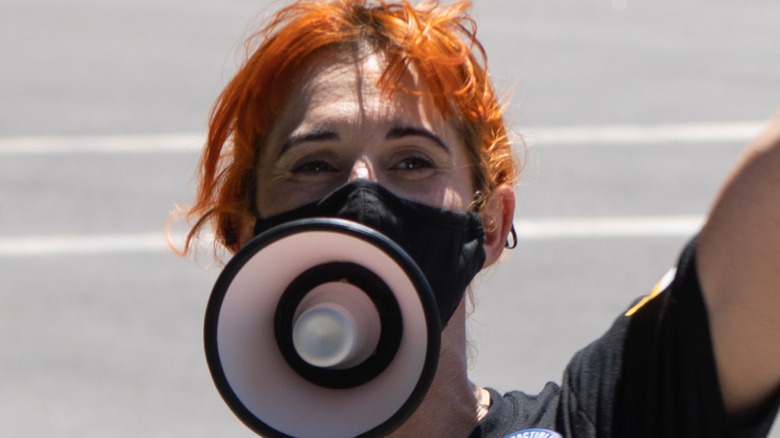 Protestor with megaphone