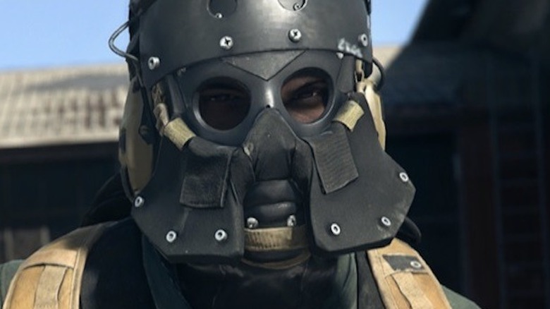 Armored mask soldier close up