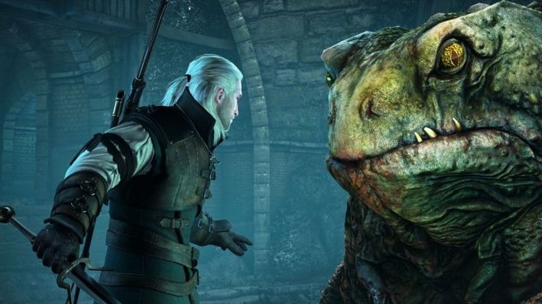 Geralt fighting frog monster