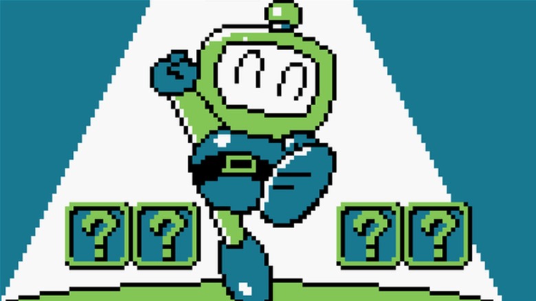 Bomberman celebrating in Wario Blast: Featuring Bomberman!