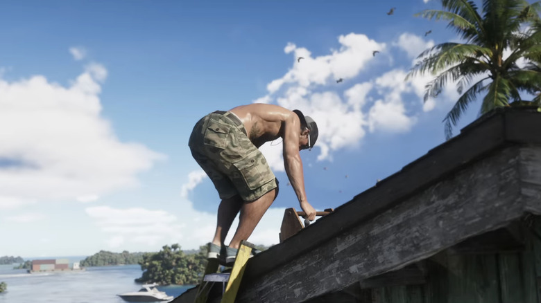 Jason Duval is seen fixing his roof in Grand Theft Auto 6