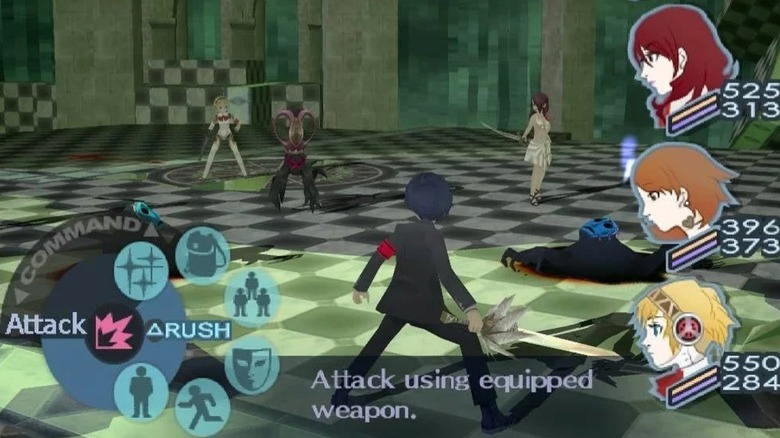 The party fighting a shadow in "Persona 3"