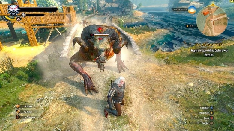 Chort attacking Geralt in "The Witcher 3: Wild Hunt"