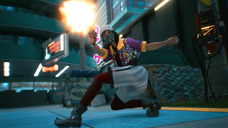 Cyberpunk 2077 V shoots gun