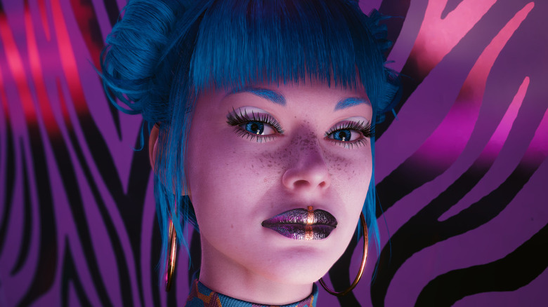 Cyberpunk 2077 blue-haired receptionist 
