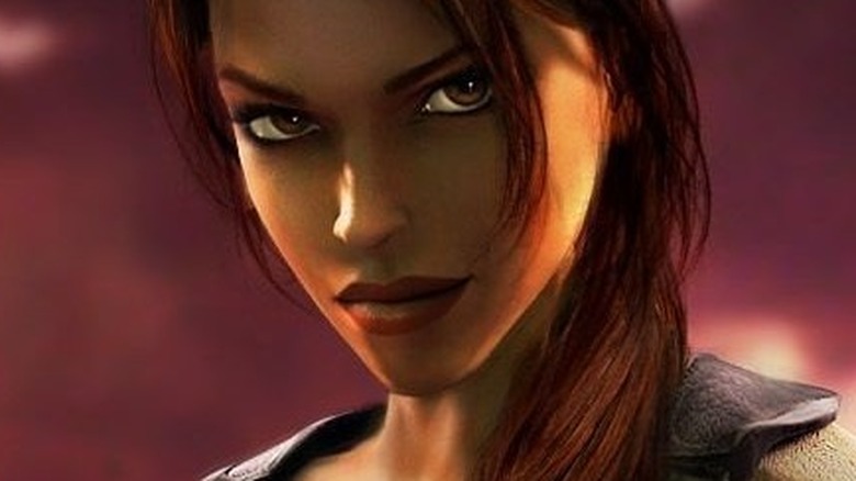 Lara Croft smirking