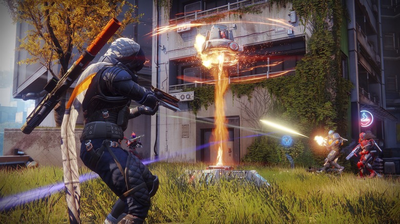 Four "Destiny 2" players shoot at each other