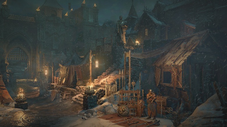 Snow covered medieval street