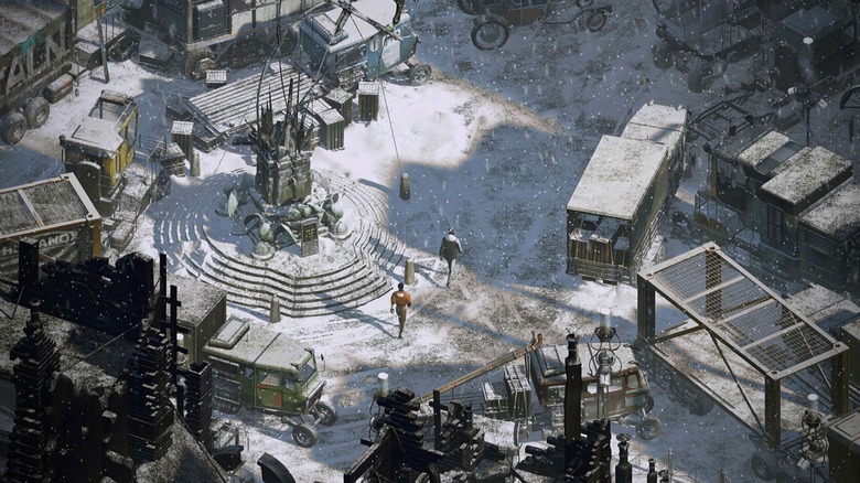 Disco Elysium overhead of snowy town