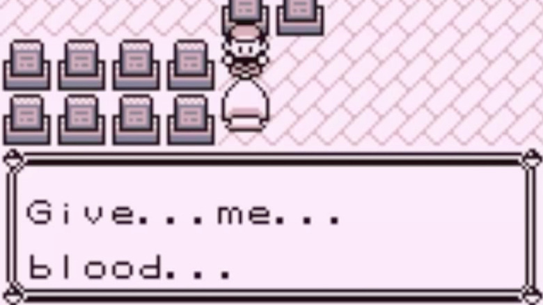A possessed trainer asks for blood in Pokémon: Blue Version