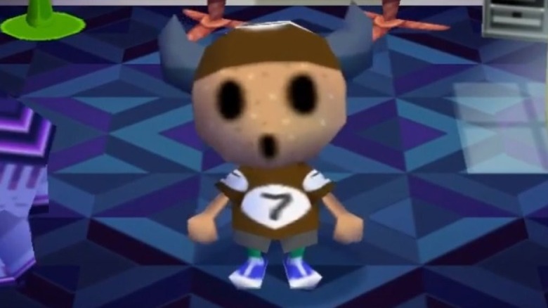 A character with the face of a Gyroid in Animal Crossing (2001)