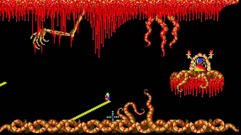 Screenshot of level 14 of the video game Lemmings