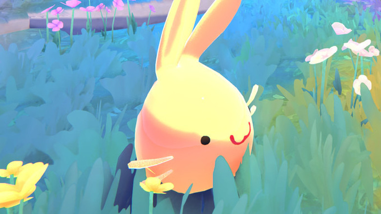 Yellow bunny eared slime sitting in field