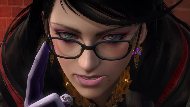 Bayonetta with glasses smiling