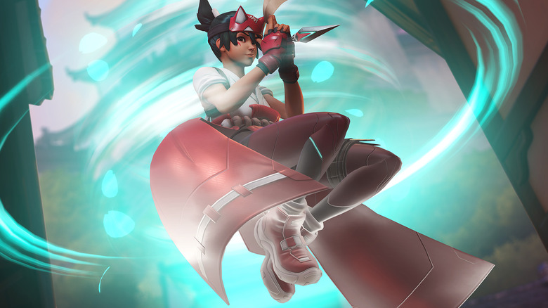 Kiriko jumping in air with ofuda and kunai
