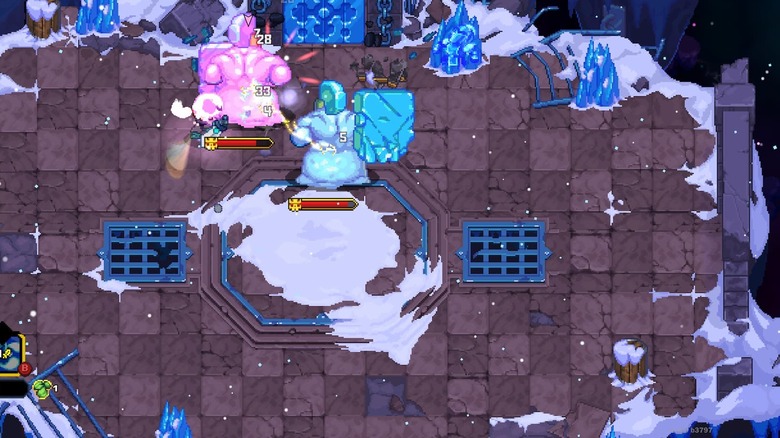 An Ember Knight fighting the Phalanx Bros.