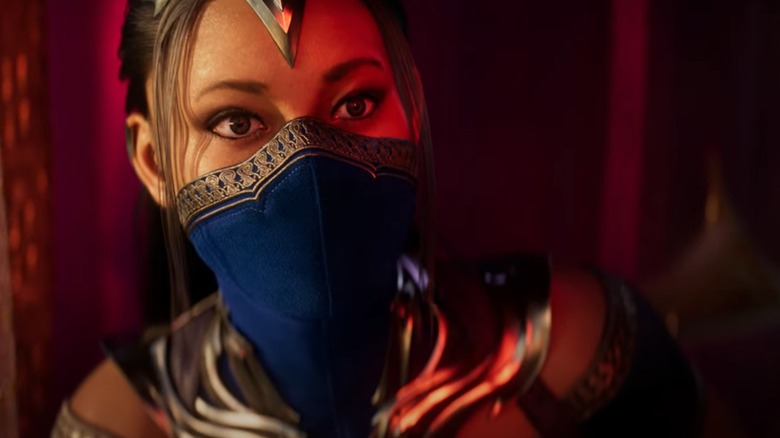 Kitana wearing blue face mask