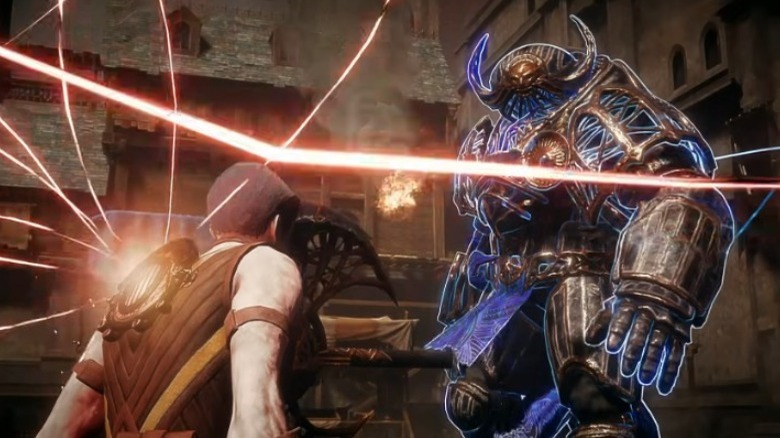 Sentinel fighting glowing blue enemy
