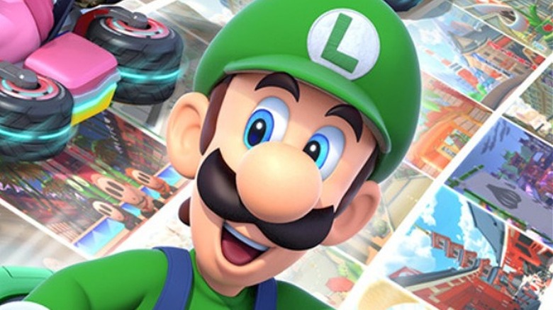 Luigi turning wheel and smiling