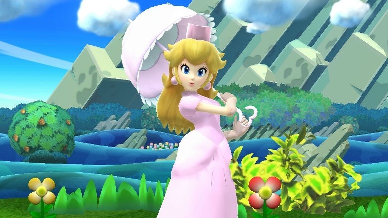Peach wearing pink nurse uniform