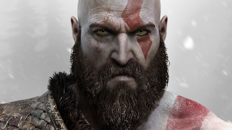 Closeup of Kratos determined expression
