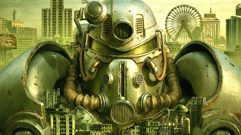 Power armor overlooking city