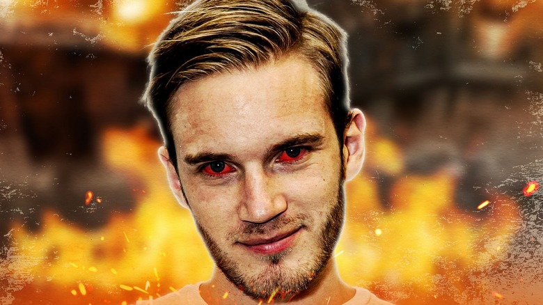 PewDiePie with red eyes