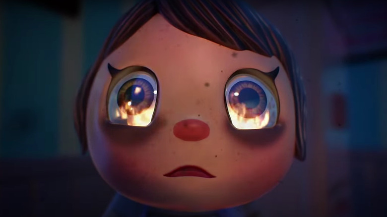 Frightened Villager with flames reflected in eyes