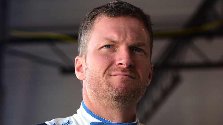 Dale Earnhardt Jr. stares ahead with a straight face