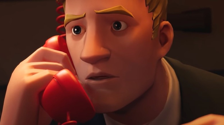 Agent Jones talking on red phone