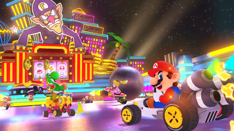 Mario and racers on Waluigi Pinball course