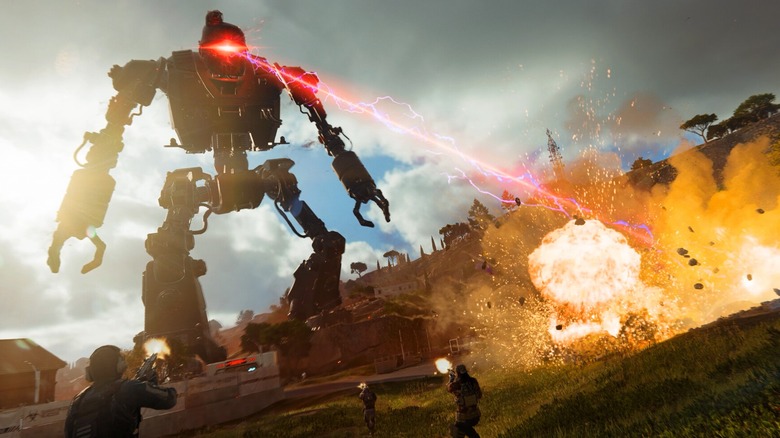 Giant robot firing laser at players in Black Ops 7