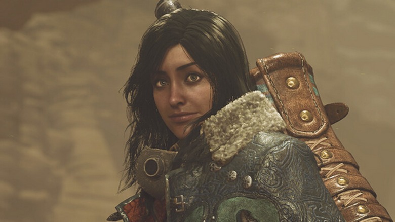 Hunter wearing sword on her back in "Monster Hunter: Wilds"