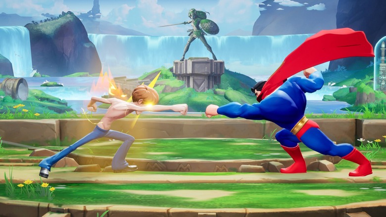 Shirtless Shaggy fighting Superman in "Multiversus"