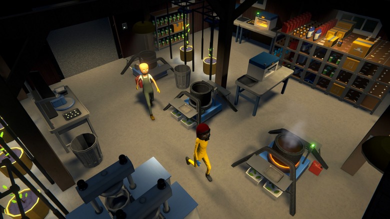 People walking through drug lab in "Schedule 1"