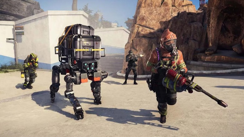 Three players running alongside robodog in xDefiant