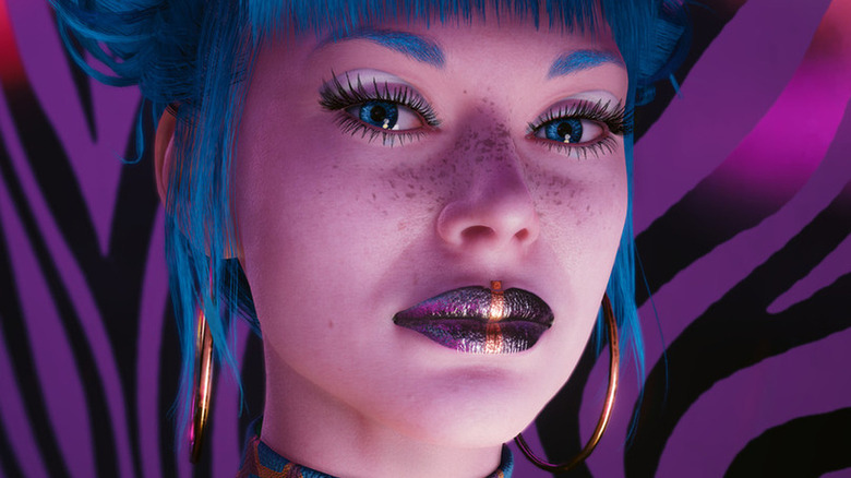 Cyberpunk character smiles