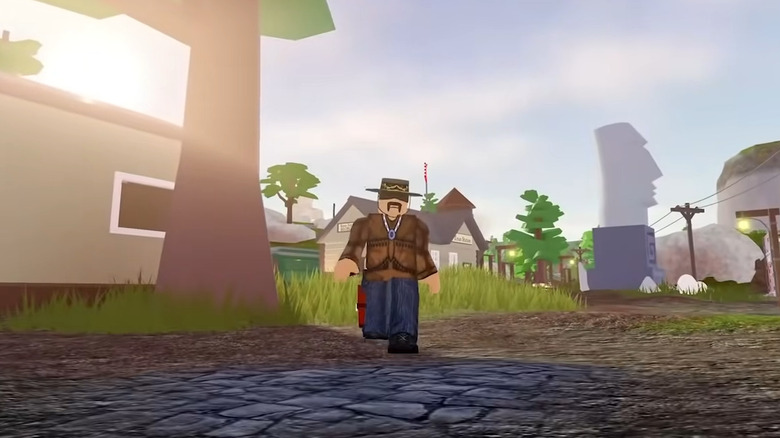 cowboy walking through town