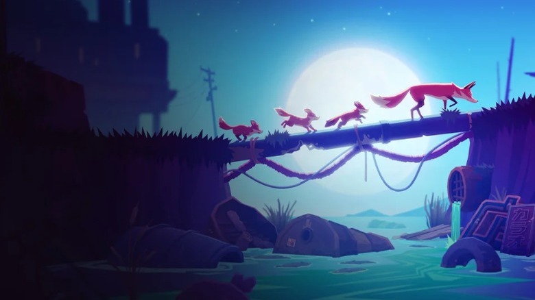 A fox guiding her pups in Endling: Extinction is Forever