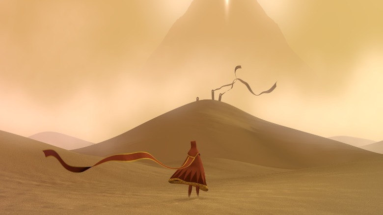 The red traveller in a desert in Journey